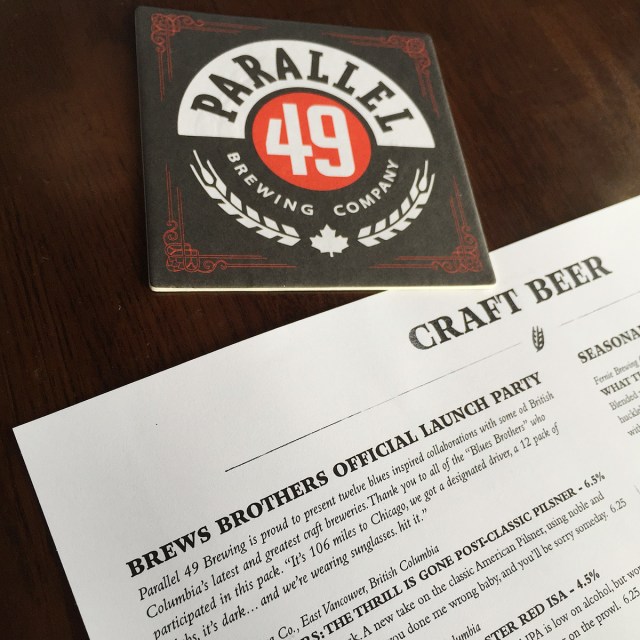 Parallel 49 Brewing Company Brews Brothers menu