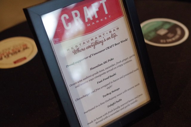 Vancouver Craft Beer Week 2016 menu