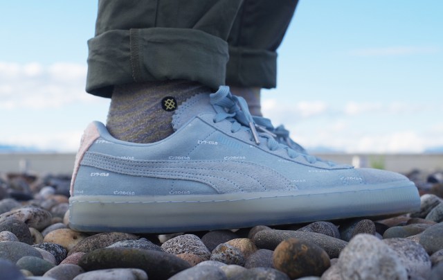 pink dolphin x puma suede v2 on feet